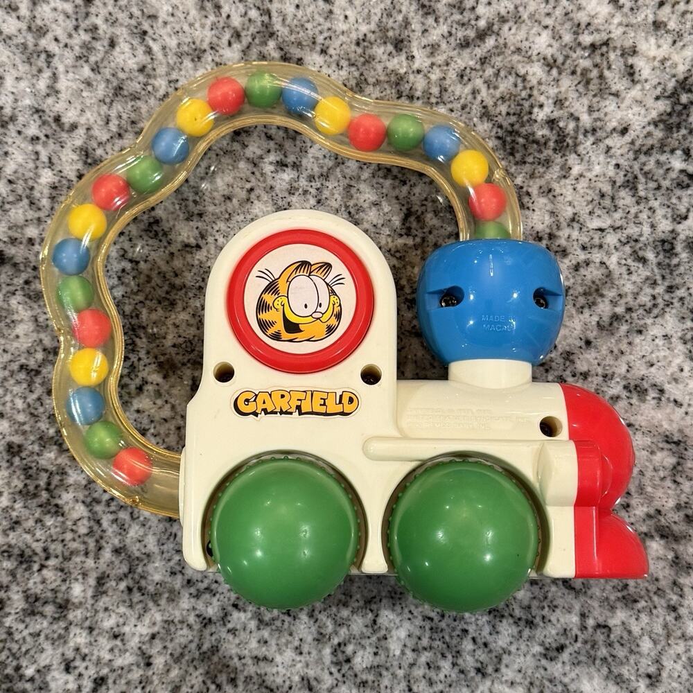 VTG 1990 REMCO Garfield Babies Baby Poppin Beads Push Train Engine Rattle Squeak